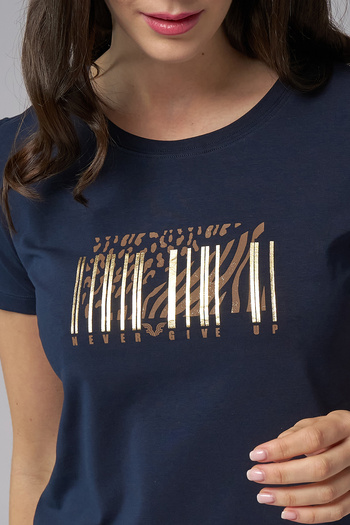 bilcee Navy Blue Printed T-Shirt 4071 - Women's Shoes