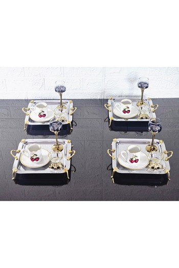 atabey home collection 6 Pcs Tray Coffee & Tea & Presentation Tray Silver Tray with Rose Foot & Handles