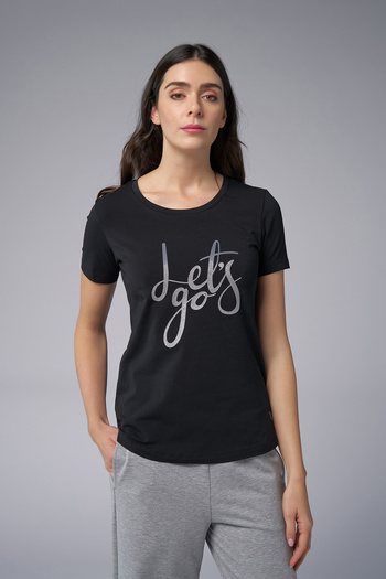 bilcee Red Black Glitter Printed T-Shirt 4178 Model
