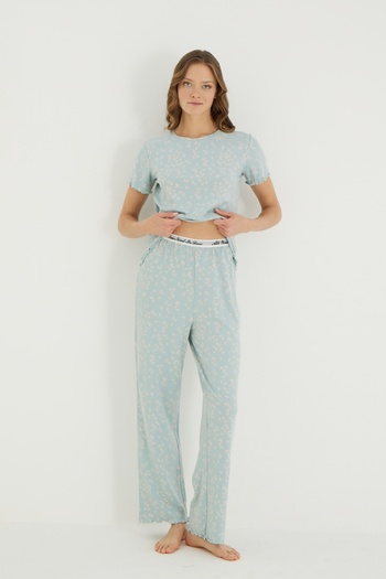 İPEKTENİM Mini Floral Patterned Pajama Set with Elastic Waist