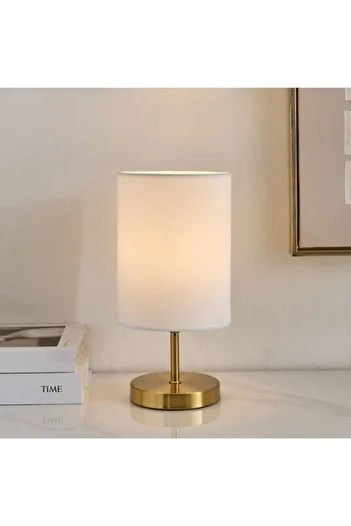 Home Box مصباح طاولة معدني من جلين مع غطاء من الكتان - 15×15×30 سم