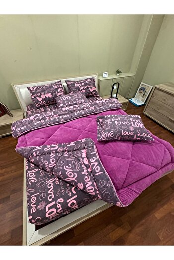 Violacasa Double Welsoft Pufidik Sleeping Set (With Elastic Sheets) Mürdü Love