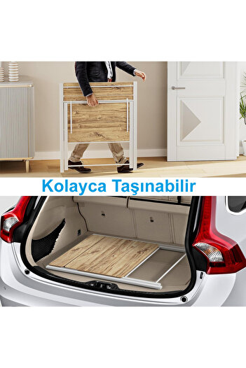 AYZ Metal Ayaklı Laptop Masası, Katlanır Çalışma Masası, Raflı Masa, Katlanır Laptop Sehpası