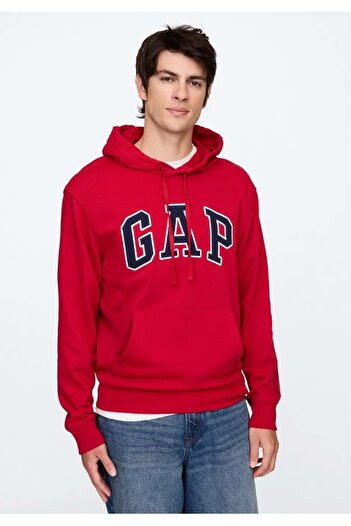 GAP V-Frch Ft Herıtage Logo Po Erkek Kapüşonlu Sweatshirt KIRMIZI