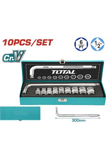TOTAL 1/2" socket socket set of 10 pieces-V. (50 BV 0). Heat treatment chrome