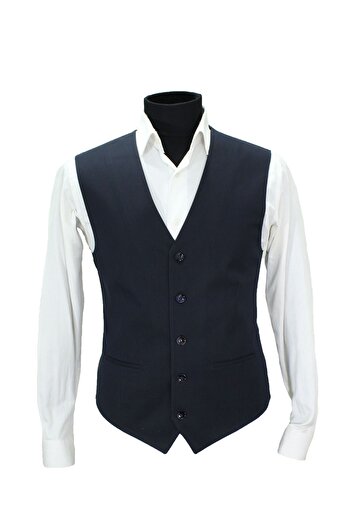 MENTOR REGALO Dark Navy Blue Vest V Neck Plain Poly Viscose Regular Fit 50648
