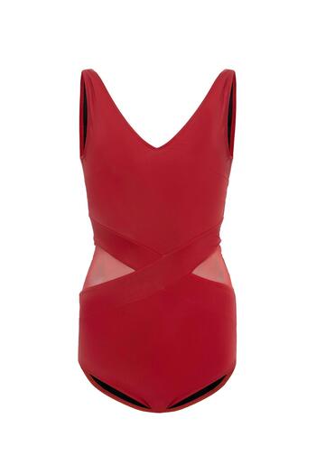 AQUAVİVA Aquaviva Women's Red Perla Tulle Detailed Swimsuit