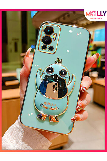 Molly Water Green Cute Duck Stand Edge Gold Detailed Luxury Silicone Case for Infinix Hot 12
