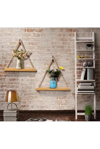BOSS WOODEN 3 Lü Açık Meşe Halatlı Duvar Rafı ,mutfak Rafı,banyo Rafı,duvar Rafı ,uçan Raf,dekoratif ,rustik