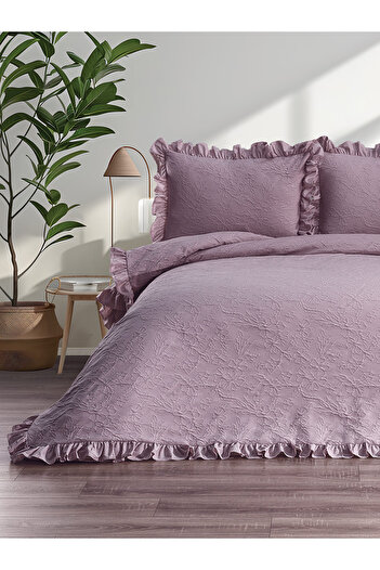 white rabbit home Lady-Powder Pink Double Ruffled 100% Cotton Bedspread Set