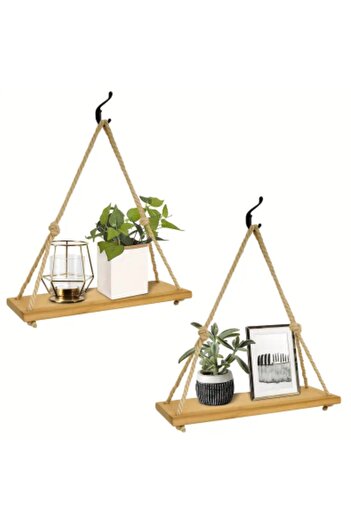 BOSS WOODEN 3 Lü Açık Meşe Halatlı Duvar Rafı ,mutfak Rafı,banyo Rafı,duvar Rafı ,uçan Raf,dekoratif ,rustik