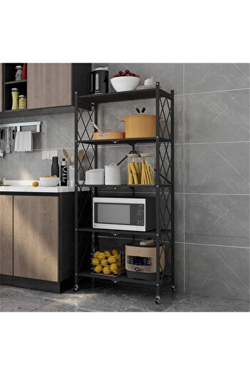 Generic 5-Tier Metal Folding Kitchen Storage Rack in Black