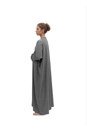 Generic Grey abaya with shoulder embroidery