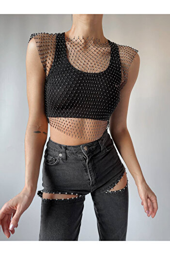 Edit by Trendyol Fekete Super Crop Payet Örme Şık Büstiyer TEDSS25BS00002