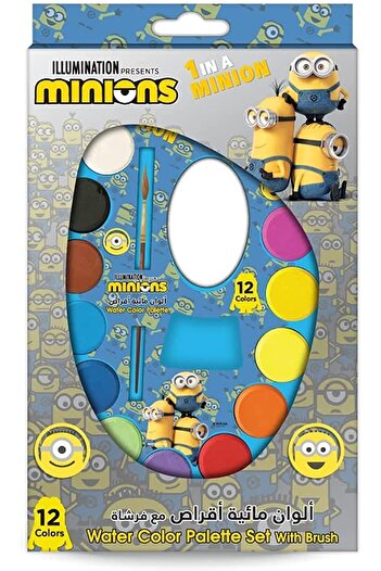 Rainbow Max Minion 12 Colors Watercolor Paint Set With Brush, for Kids School and Craft Projects - V