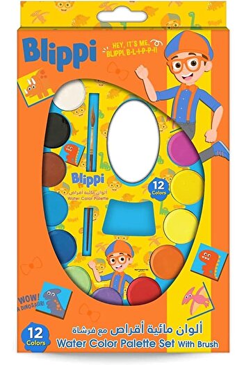 Rainbow Max Blippi 12 Colors Watercolor Paint Set With Brush, for Kids School and Craft Projects - V