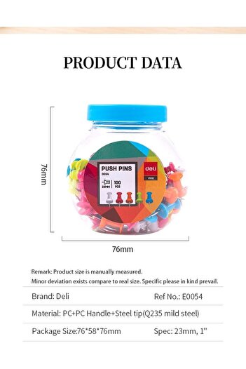 Deli E0054 Staples, 100-Pieces, 23 mm Size, Assorted Colors