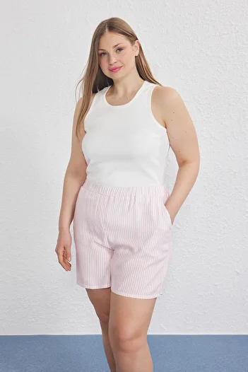 Trendyol Curve Pink Line Top Knitted Tank & Shorts Pajamas Set Tbbss25Ai00119