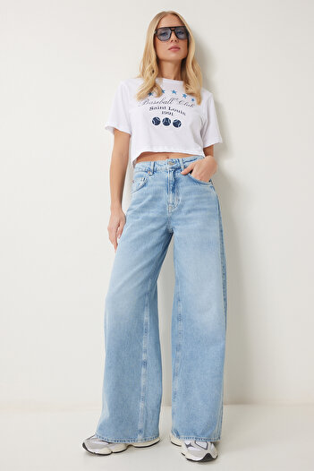 Happiness İstanbul Women's Blue High Waist Wide Leg Jeans Ut00028