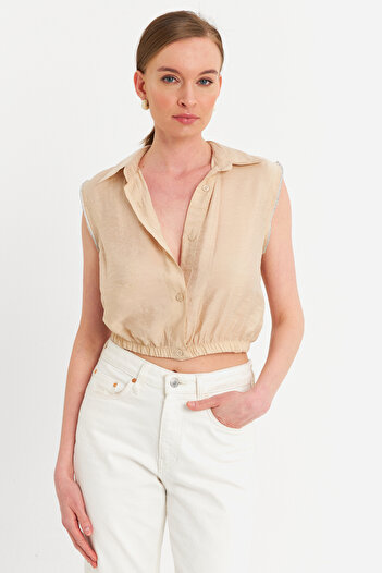 Cool & Sexy Vanilla Stonedetailed Detailed Crop Top Sun200
