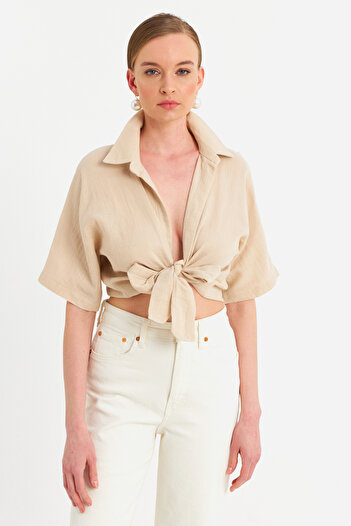 Cool & Sexy Vanilla Laced Linen Blouse Bth16 - Women's Vanilla Column Blouse