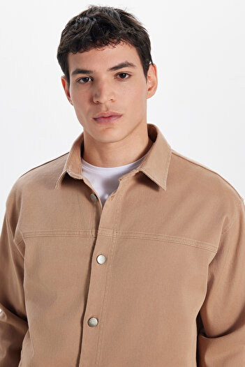 Tudors Men's Relax Fit Relax Cut Gabardine Lycra Side Pocket Stone Jacket Shirt