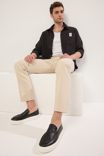 TRENDYOL SHOES Чорні чоловічі туфлі-мокасини з натуральної шкіри TAKSS25LA00014