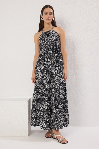 Trendyol Collection Multicolor Belted Shift Halter Neck Shally Maxi Woven Dress Twoss24El00872
