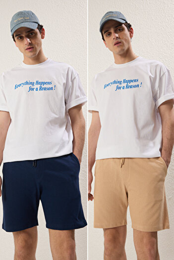 Trendyol Collection Navy BlueTas 2 пари RegularNormal Cut 100 Cotton Textured Sort Bermuda TMNSS25SR00040