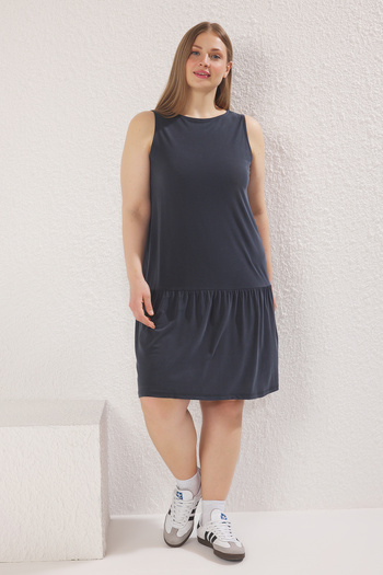 Trendyol Curve Plus Size Anthracite Knitted Dress - Comfortable Modal Single Jersey Tbbss25Ah00138