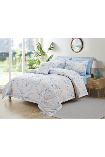 Generic En Zone Summer Double Bedspread 7 Pieces || Sky Blue Checked