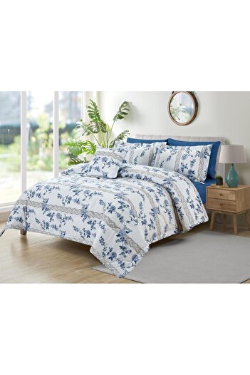 Generic En Zone Summer Double Bedspread 7 Pieces || Navy Blue Checked