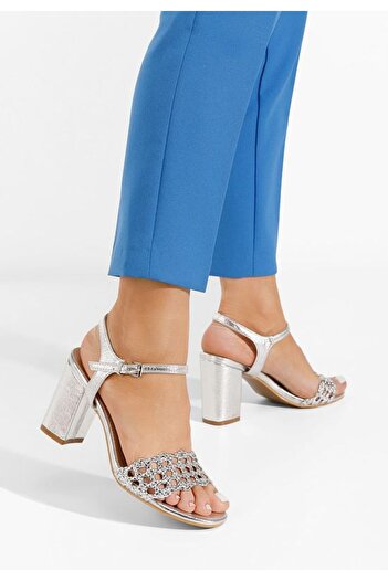 B T Shoes Elegant Keys V2 Silver Chunky Heel Sandals