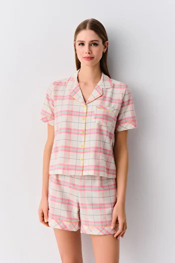 SUWEN Plaid Masculine Shorts Pajama Set