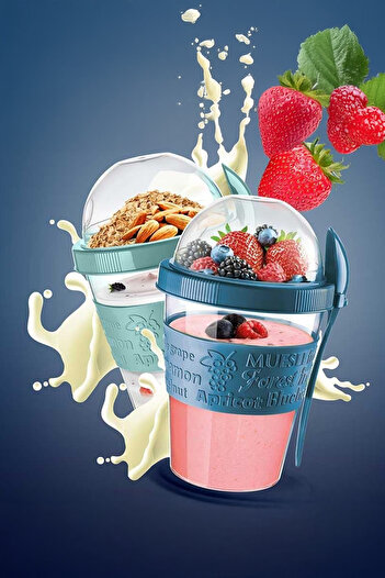 Titiz Take N Go Fruity Yogurt Container with Spoon and Chamber Snack Muesli Granola Cup