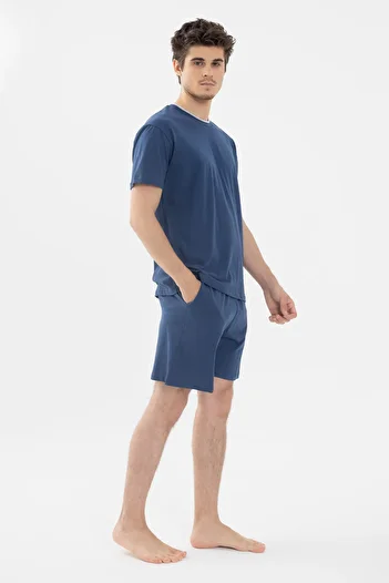 koza iç giyim Men's Double Collar Shorts Pajama Set Navy Blue