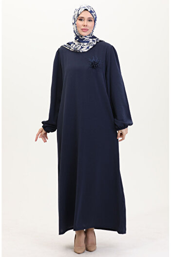 sefamerve Navy Blue 0017-03 Dress Brooch Detail