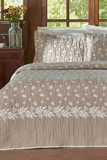 Karaca Home Beige Sasil Double Bedspread Set