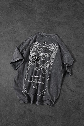 Slatra Men's Gray to Fly Special Washed Fabric Oversize Tshirt