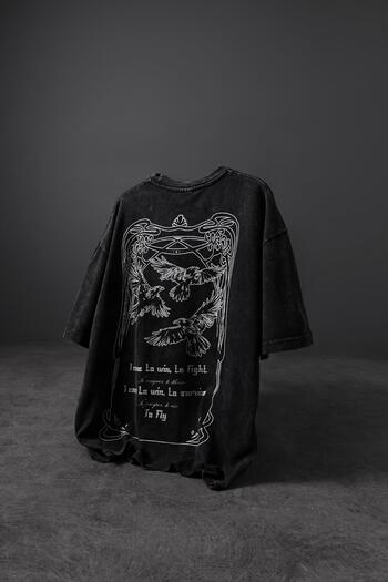 Slatra Men's Anthracite to Fly Special Washed Fabric Oversize Tshirt