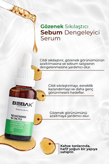 Bebak Pharma Gözenek Sıkılaştırıcı Ve Sebum Dengeleyici Serum %5 Niacinamide+%1 Zinc Pca 30ml
