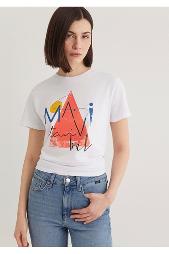 Mavi Triangle Printed Istanbul White Women T-Shirt