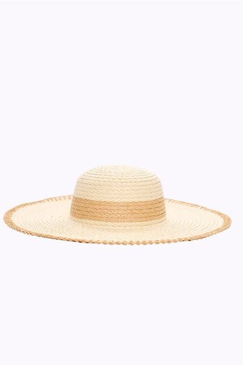 Haşema Ecru Straw Beach Hat with Ribbon Detail 2042