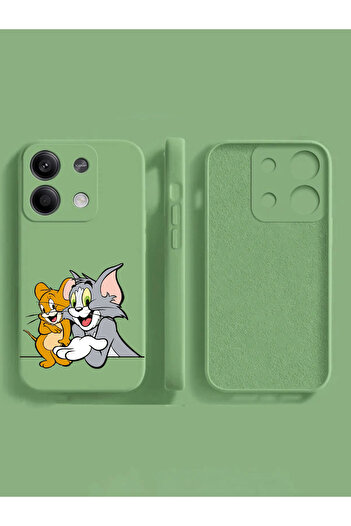 Merwish Xiaomi Redmi Note 13Pro 4G Uyumlu Tom Ve Jerry Desenli Içi Kadife Lansman Silikon Kılıf Kapak Yeşil