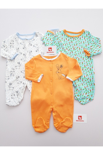 ilkimbebe Carrot and Rabbit 3-Piece Baby Rompers, 100% Cotton