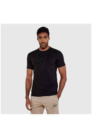 EA7 Men's Ea7 Pattern Short Sleeve Crew Neck Black T-Shirt 7m 000225   Af10373-Uc001