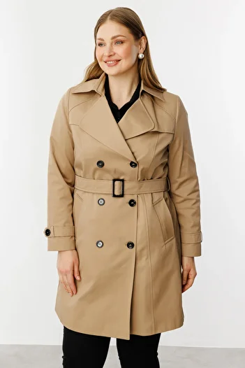 Ekol Belted Waist Buttoned Trench Coat