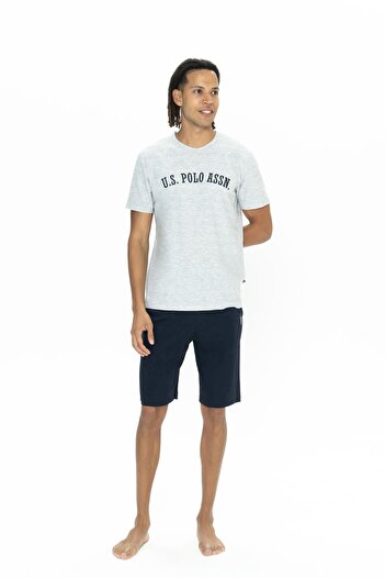 U.S. Polo Assn. 18886 Ανδρικό σετ σορτς με μισό μανίκι και λαιμόκοψη σε γκρι χρώμα