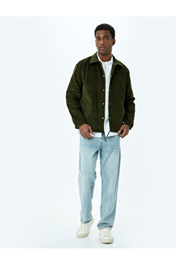 Koton Buttoned Long Sleeve Shirt Collar Corduroy Jacket
