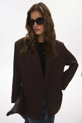 Hooopstore Oversize Brown Blazer - Style with Side Slits